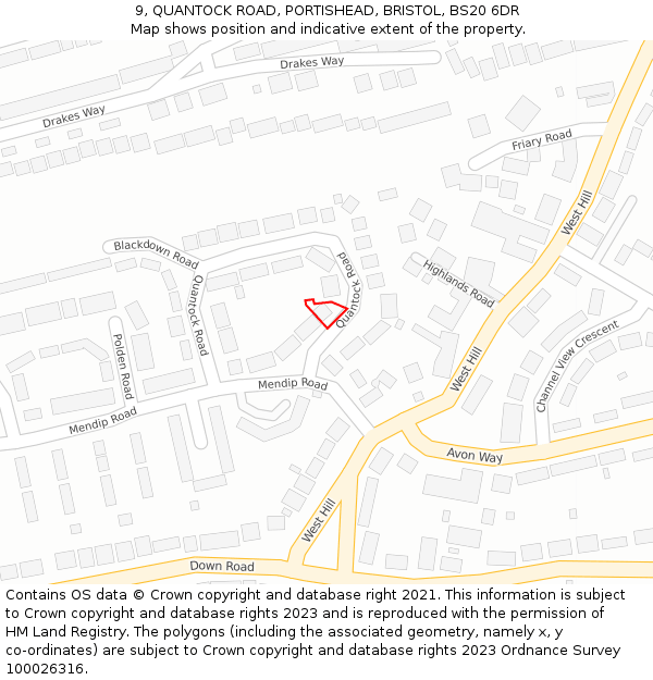 9, QUANTOCK ROAD, PORTISHEAD, BRISTOL, BS20 6DR: Location map and indicative extent of plot