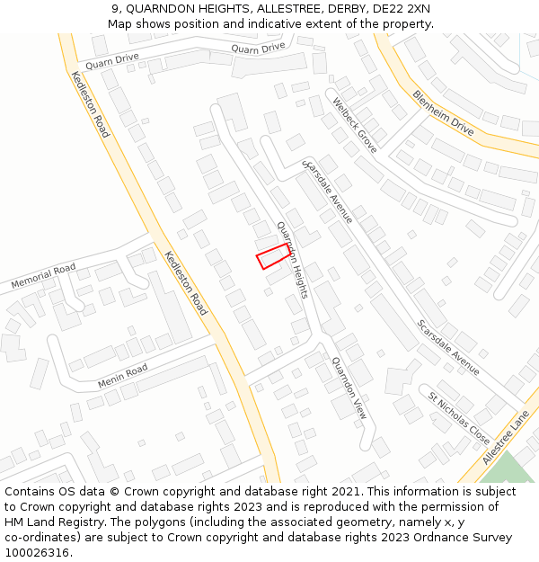 9, QUARNDON HEIGHTS, ALLESTREE, DERBY, DE22 2XN: Location map and indicative extent of plot