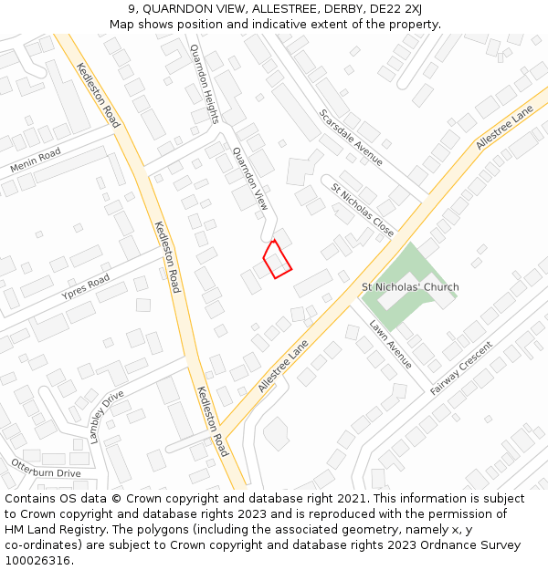 9, QUARNDON VIEW, ALLESTREE, DERBY, DE22 2XJ: Location map and indicative extent of plot