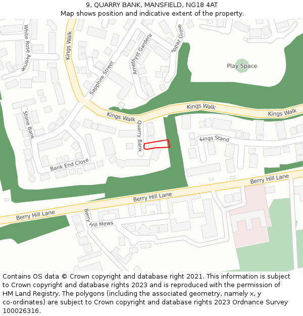 9, QUARRY BANK, MANSFIELD, NG18 4AT: Location map and indicative extent of plot
