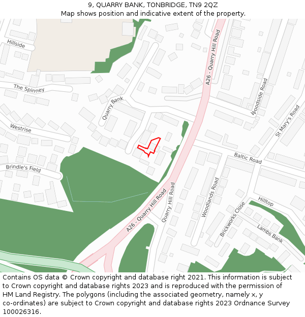 9, QUARRY BANK, TONBRIDGE, TN9 2QZ: Location map and indicative extent of plot