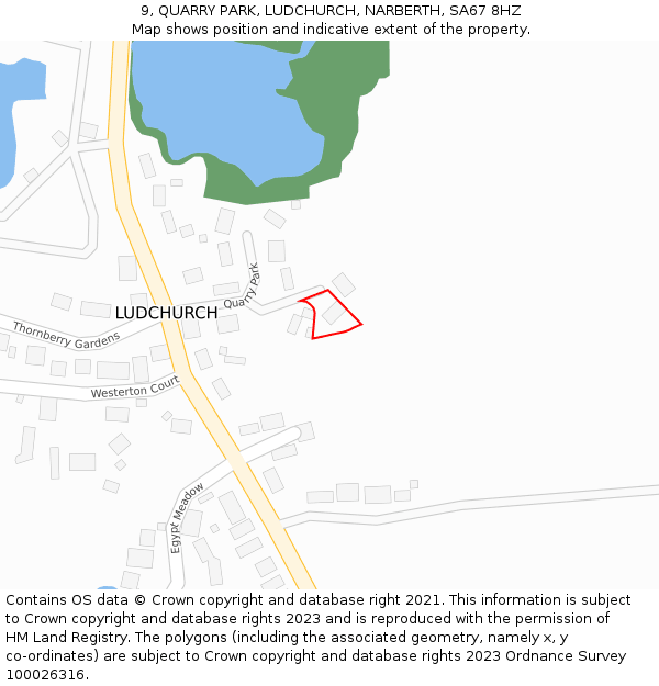9, QUARRY PARK, LUDCHURCH, NARBERTH, SA67 8HZ: Location map and indicative extent of plot