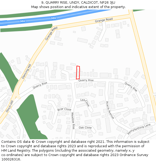 9, QUARRY RISE, UNDY, CALDICOT, NP26 3JU: Location map and indicative extent of plot