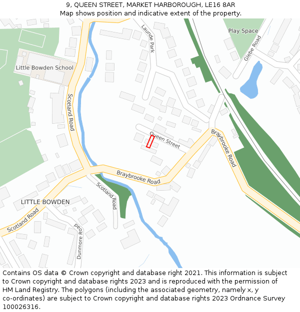 9, QUEEN STREET, MARKET HARBOROUGH, LE16 8AR: Location map and indicative extent of plot