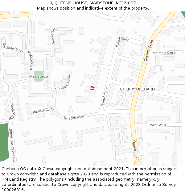 9, QUEENS HOUSE, MAIDSTONE, ME16 0SZ: Location map and indicative extent of plot