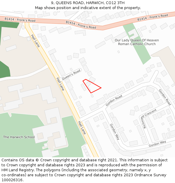 9, QUEENS ROAD, HARWICH, CO12 3TH: Location map and indicative extent of plot