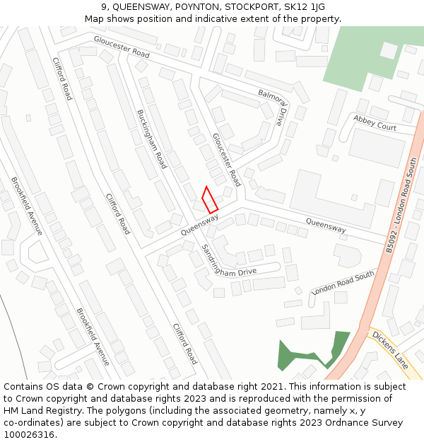 9, QUEENSWAY, POYNTON, STOCKPORT, SK12 1JG: Location map and indicative extent of plot