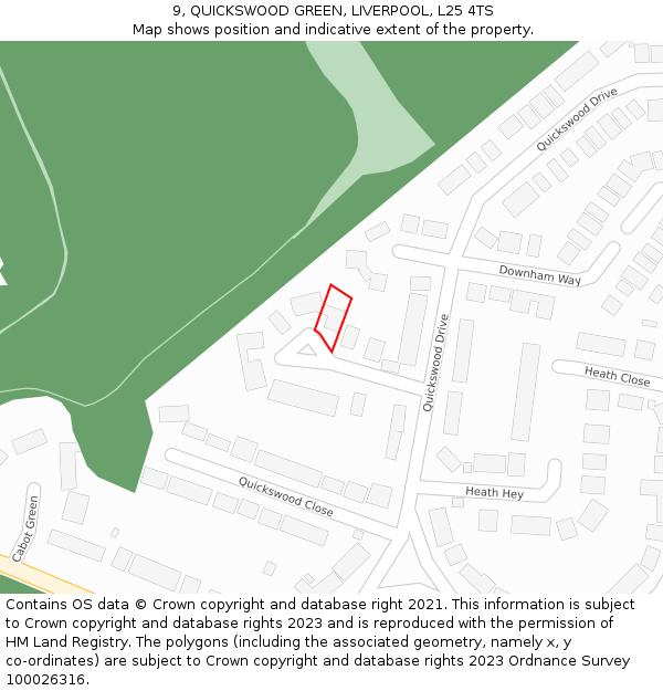 9, QUICKSWOOD GREEN, LIVERPOOL, L25 4TS: Location map and indicative extent of plot