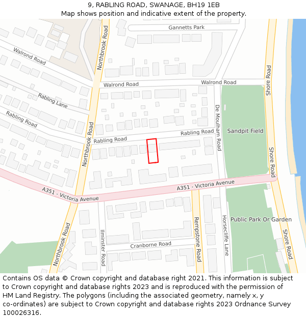 9, RABLING ROAD, SWANAGE, BH19 1EB: Location map and indicative extent of plot