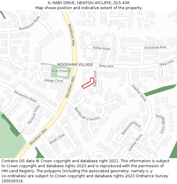 9, RABY DRIVE, NEWTON AYCLIFFE, DL5 4SR: Location map and indicative extent of plot