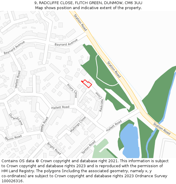 9, RADCLIFFE CLOSE, FLITCH GREEN, DUNMOW, CM6 3UU: Location map and indicative extent of plot