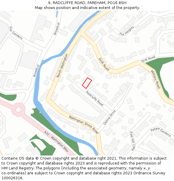 9, RADCLYFFE ROAD, FAREHAM, PO16 8SH: Location map and indicative extent of plot