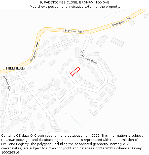 9, RADDICOMBE CLOSE, BRIXHAM, TQ5 0HB: Location map and indicative extent of plot