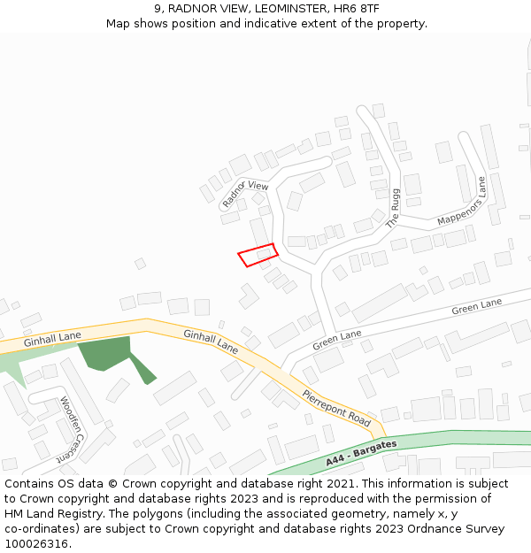 9, RADNOR VIEW, LEOMINSTER, HR6 8TF: Location map and indicative extent of plot