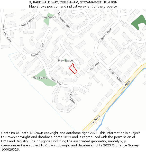 9, RAEDWALD WAY, DEBENHAM, STOWMARKET, IP14 6SN: Location map and indicative extent of plot