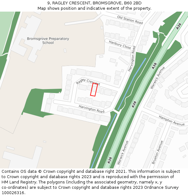 9, RAGLEY CRESCENT, BROMSGROVE, B60 2BD: Location map and indicative extent of plot