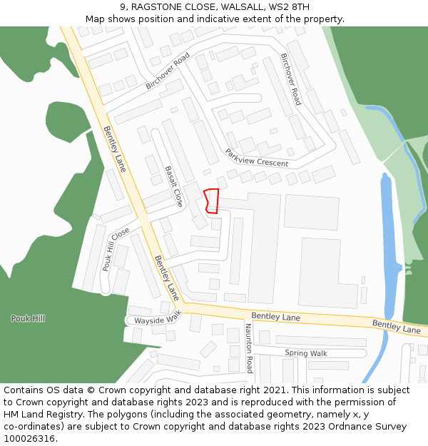 9, RAGSTONE CLOSE, WALSALL, WS2 8TH: Location map and indicative extent of plot