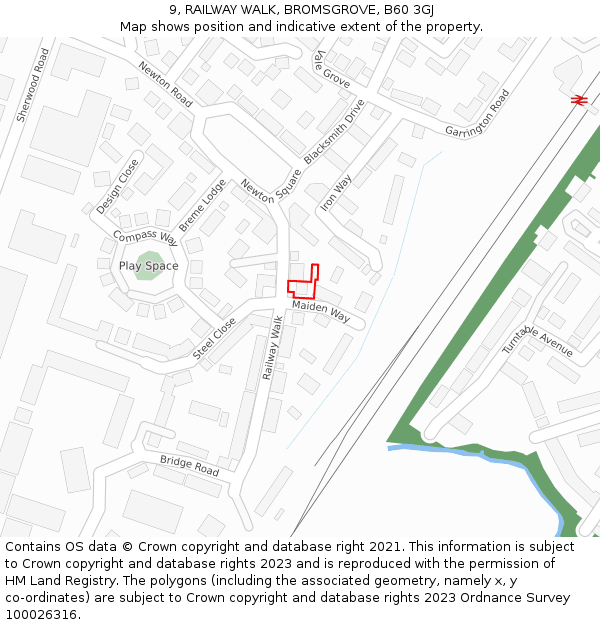 9, RAILWAY WALK, BROMSGROVE, B60 3GJ: Location map and indicative extent of plot