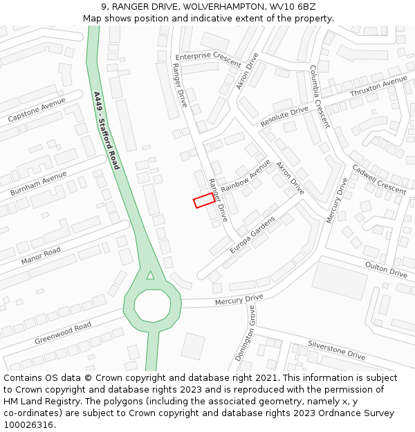 9, RANGER DRIVE, WOLVERHAMPTON, WV10 6BZ: Location map and indicative extent of plot