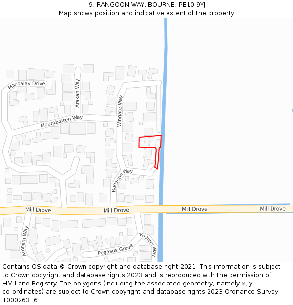 9, RANGOON WAY, BOURNE, PE10 9YJ: Location map and indicative extent of plot