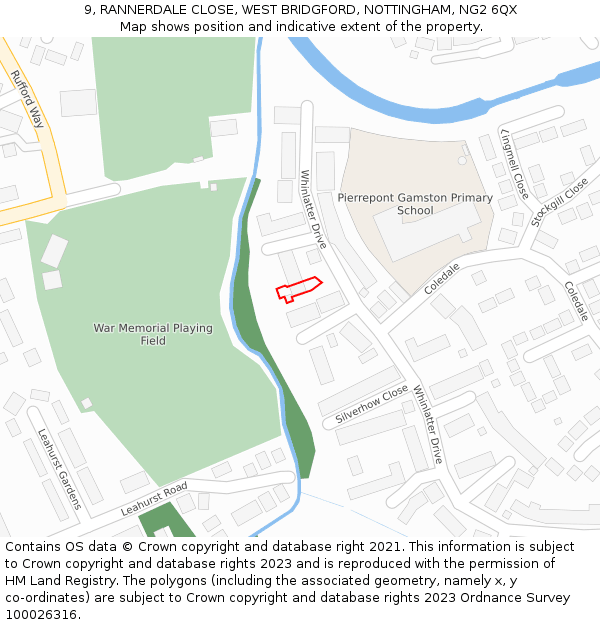 9, RANNERDALE CLOSE, WEST BRIDGFORD, NOTTINGHAM, NG2 6QX: Location map and indicative extent of plot