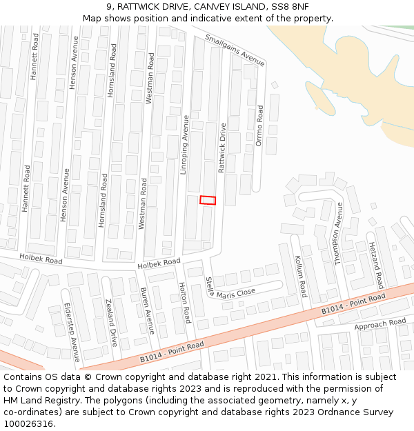 9, RATTWICK DRIVE, CANVEY ISLAND, SS8 8NF: Location map and indicative extent of plot