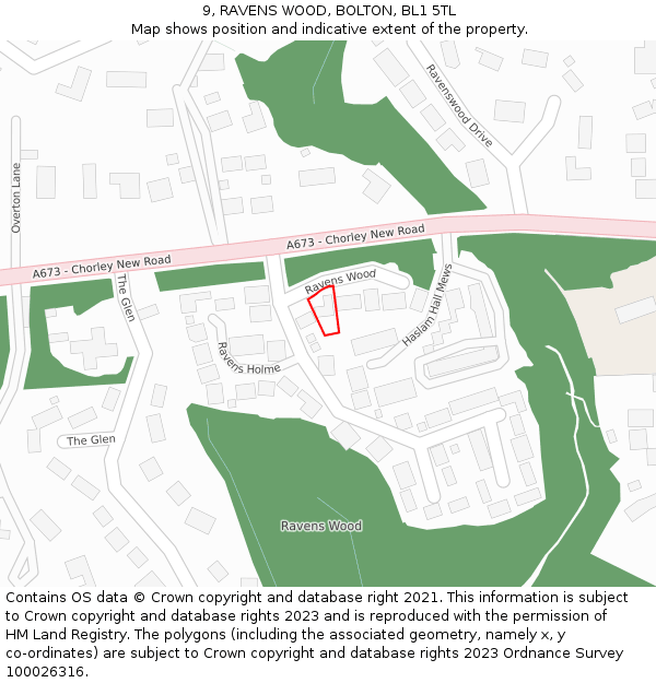 9, RAVENS WOOD, BOLTON, BL1 5TL: Location map and indicative extent of plot