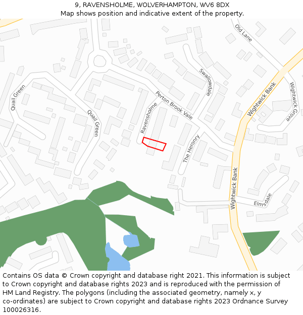 9, RAVENSHOLME, WOLVERHAMPTON, WV6 8DX: Location map and indicative extent of plot