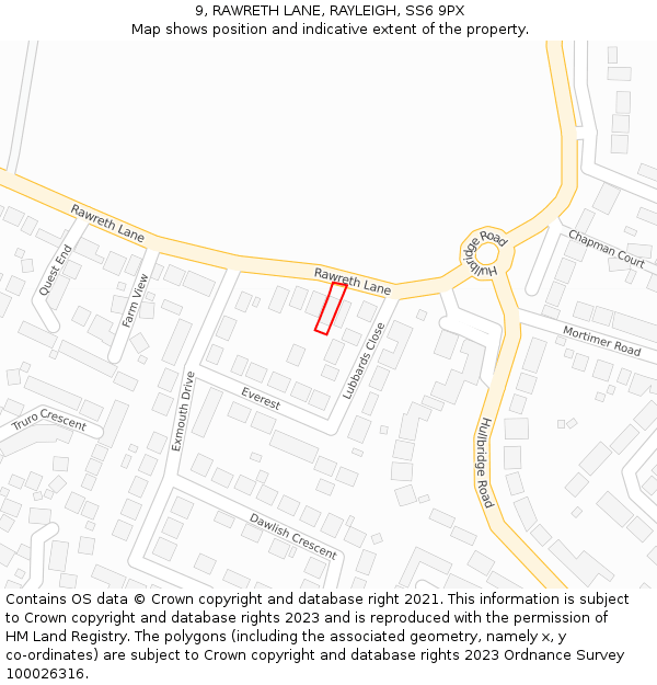 9, RAWRETH LANE, RAYLEIGH, SS6 9PX: Location map and indicative extent of plot