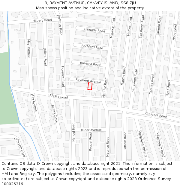 9, RAYMENT AVENUE, CANVEY ISLAND, SS8 7JU: Location map and indicative extent of plot