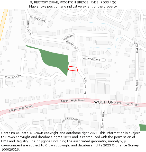 9, RECTORY DRIVE, WOOTTON BRIDGE, RYDE, PO33 4QQ: Location map and indicative extent of plot