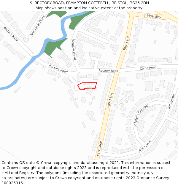 9, RECTORY ROAD, FRAMPTON COTTERELL, BRISTOL, BS36 2BN: Location map and indicative extent of plot