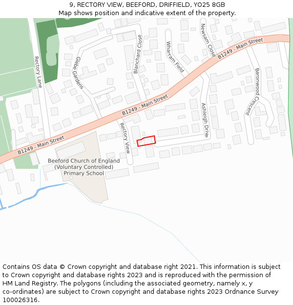 9, RECTORY VIEW, BEEFORD, DRIFFIELD, YO25 8GB: Location map and indicative extent of plot