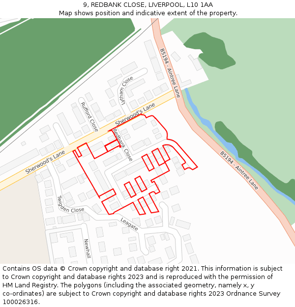 9, REDBANK CLOSE, LIVERPOOL, L10 1AA: Location map and indicative extent of plot