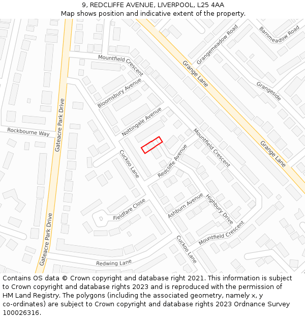 9, REDCLIFFE AVENUE, LIVERPOOL, L25 4AA: Location map and indicative extent of plot