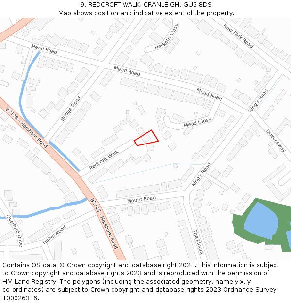 9, REDCROFT WALK, CRANLEIGH, GU6 8DS: Location map and indicative extent of plot