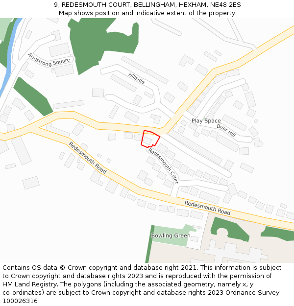 9, REDESMOUTH COURT, BELLINGHAM, HEXHAM, NE48 2ES: Location map and indicative extent of plot
