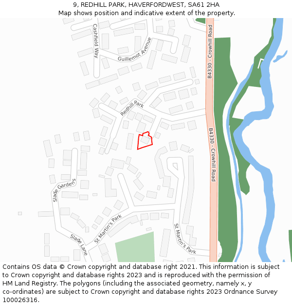 9, REDHILL PARK, HAVERFORDWEST, SA61 2HA: Location map and indicative extent of plot