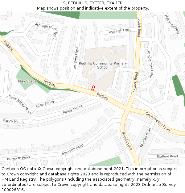 9, REDHILLS, EXETER, EX4 1TP: Location map and indicative extent of plot