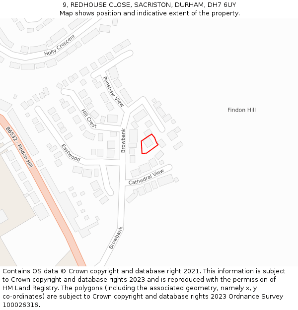 9, REDHOUSE CLOSE, SACRISTON, DURHAM, DH7 6UY: Location map and indicative extent of plot