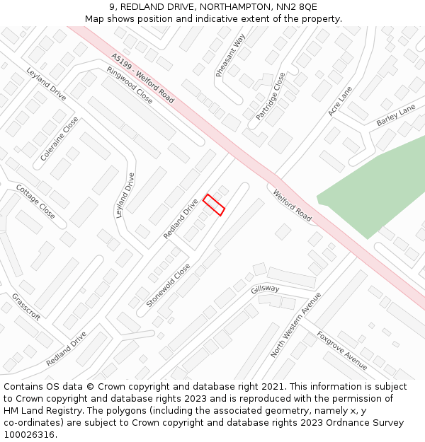 9, REDLAND DRIVE, NORTHAMPTON, NN2 8QE: Location map and indicative extent of plot