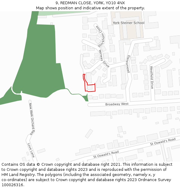 9, REDMAN CLOSE, YORK, YO10 4NX: Location map and indicative extent of plot