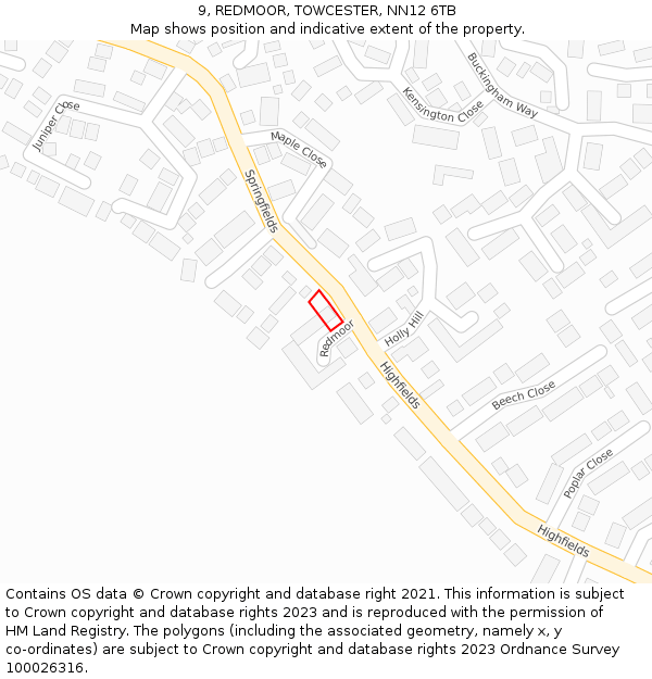 9, REDMOOR, TOWCESTER, NN12 6TB: Location map and indicative extent of plot