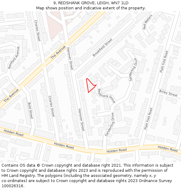 9, REDSHANK GROVE, LEIGH, WN7 1LD: Location map and indicative extent of plot