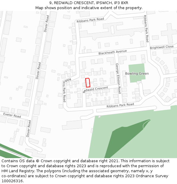 9, REDWALD CRESCENT, IPSWICH, IP3 8XR: Location map and indicative extent of plot