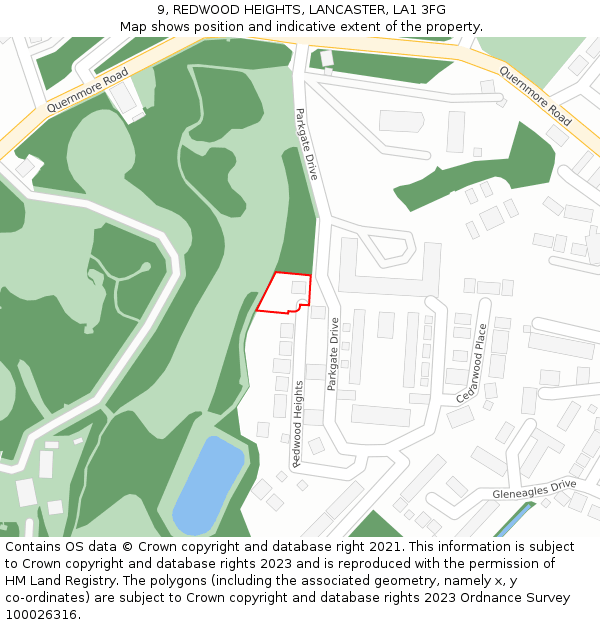 9, REDWOOD HEIGHTS, LANCASTER, LA1 3FG: Location map and indicative extent of plot