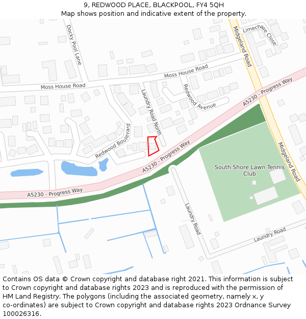 9, REDWOOD PLACE, BLACKPOOL, FY4 5QH: Location map and indicative extent of plot