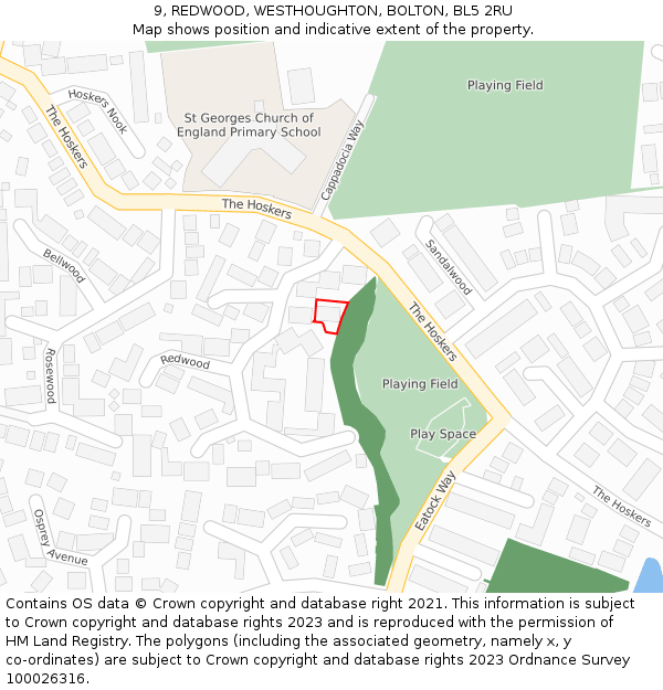 9, REDWOOD, WESTHOUGHTON, BOLTON, BL5 2RU: Location map and indicative extent of plot