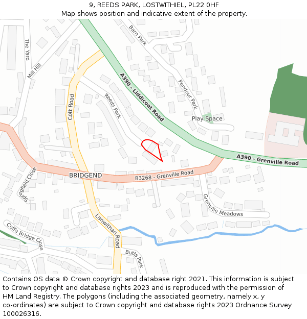 9, REEDS PARK, LOSTWITHIEL, PL22 0HF: Location map and indicative extent of plot