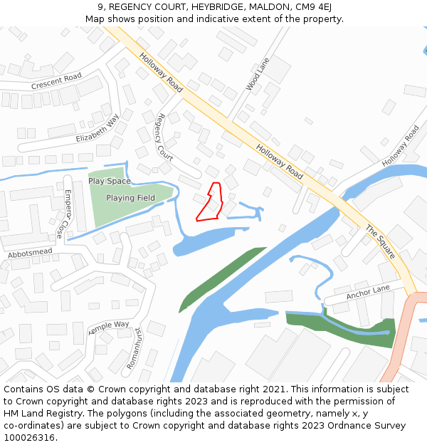 9, REGENCY COURT, HEYBRIDGE, MALDON, CM9 4EJ: Location map and indicative extent of plot